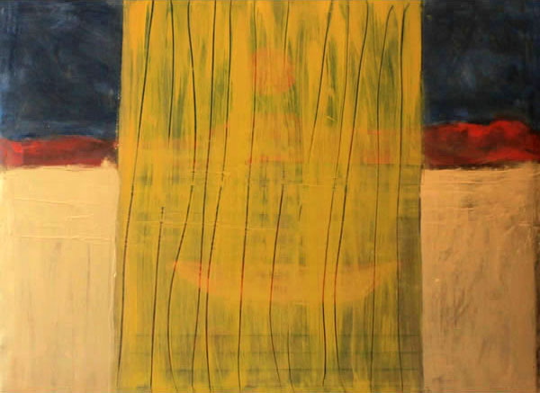 Yellow Curtain - Oil and gold printers ink on canvas